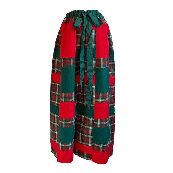 Vintage 70s Mr Hank Wool Maxi Skirt Small Christmas Plaid Patchwork Peasant - Picture 1 of 7